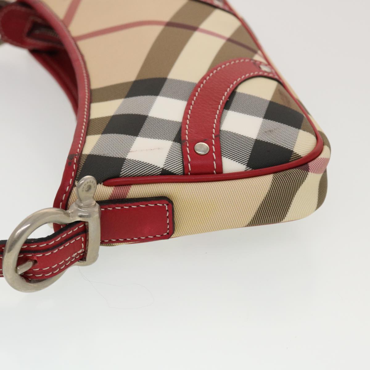 BURBERRY Nova Check Shoulder Bag PVC Leather Beige Red Auth 43732