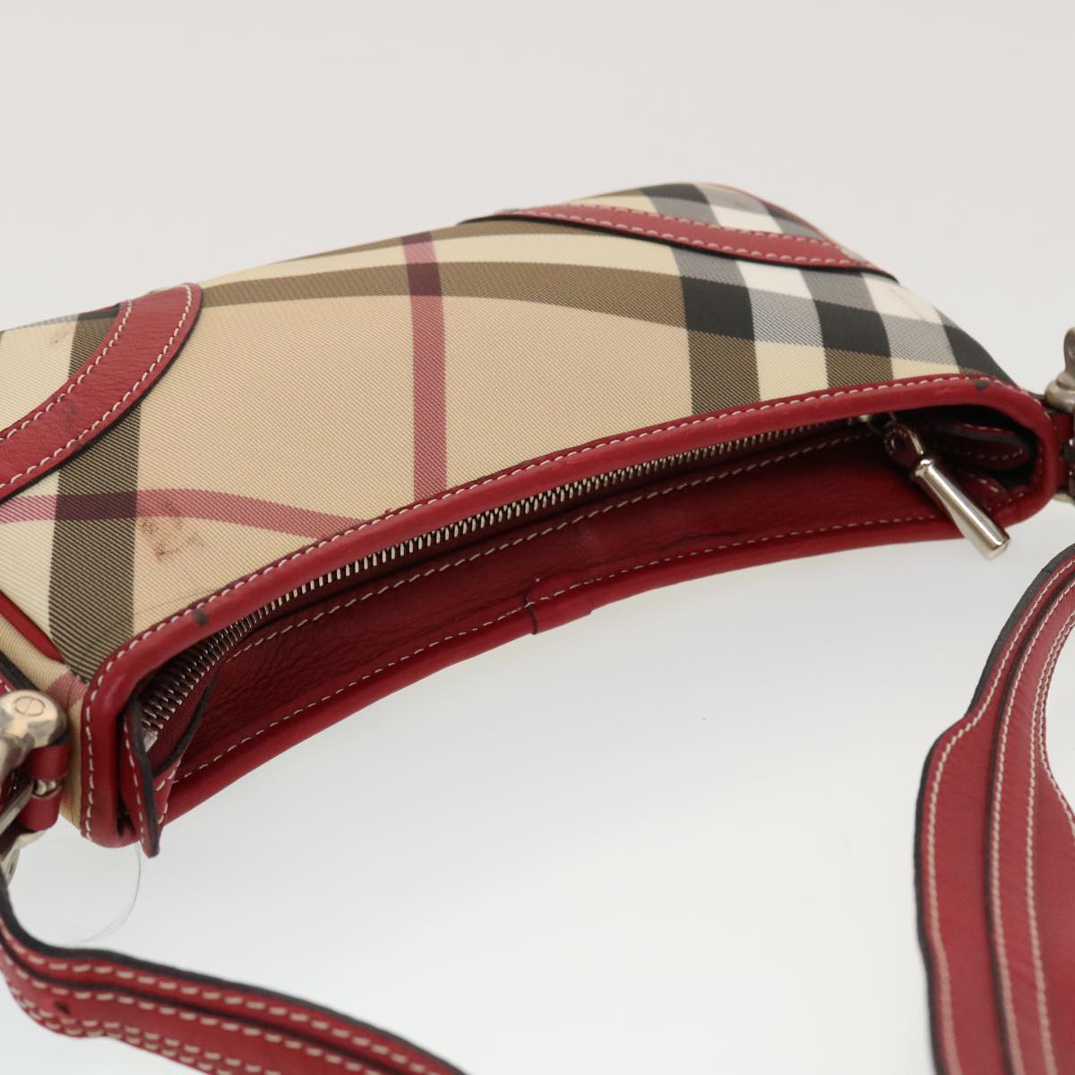 BURBERRY Nova Check Shoulder Bag PVC Leather Beige Red Auth 43732