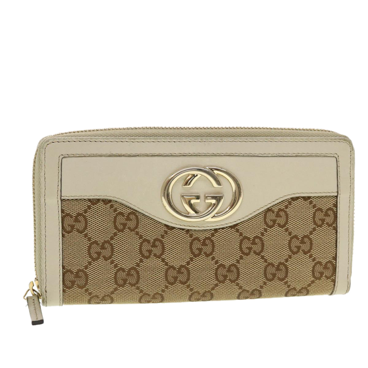 GUCCI GG Canvas Long Wallet Beige White 308012 Auth 43741