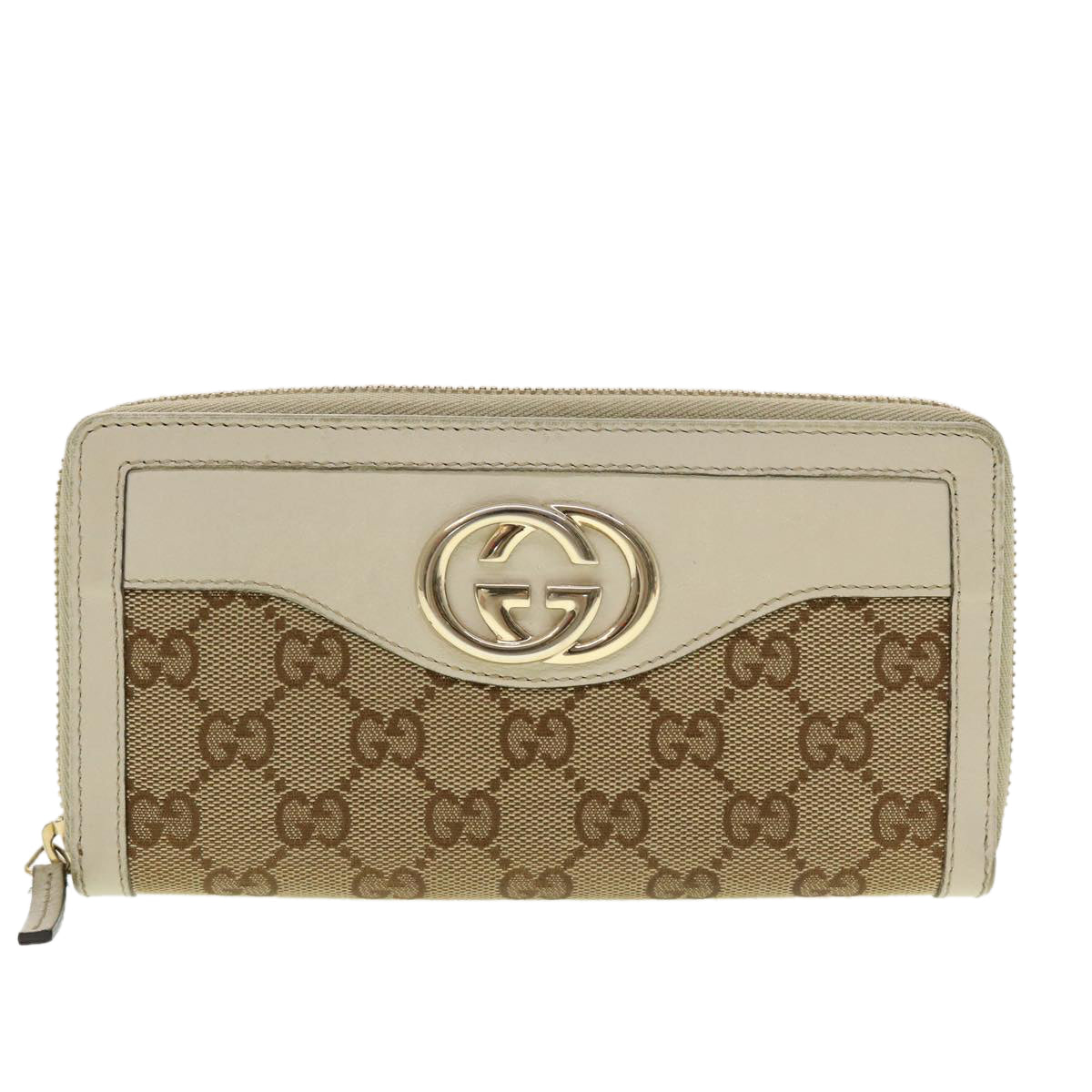 GUCCI GG Canvas Long Wallet Beige White 308012 Auth 43741