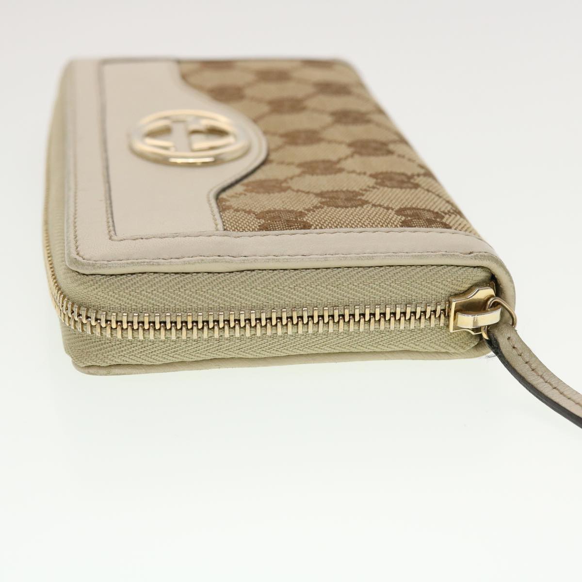 GUCCI GG Canvas Long Wallet Beige White 308012 Auth 43741