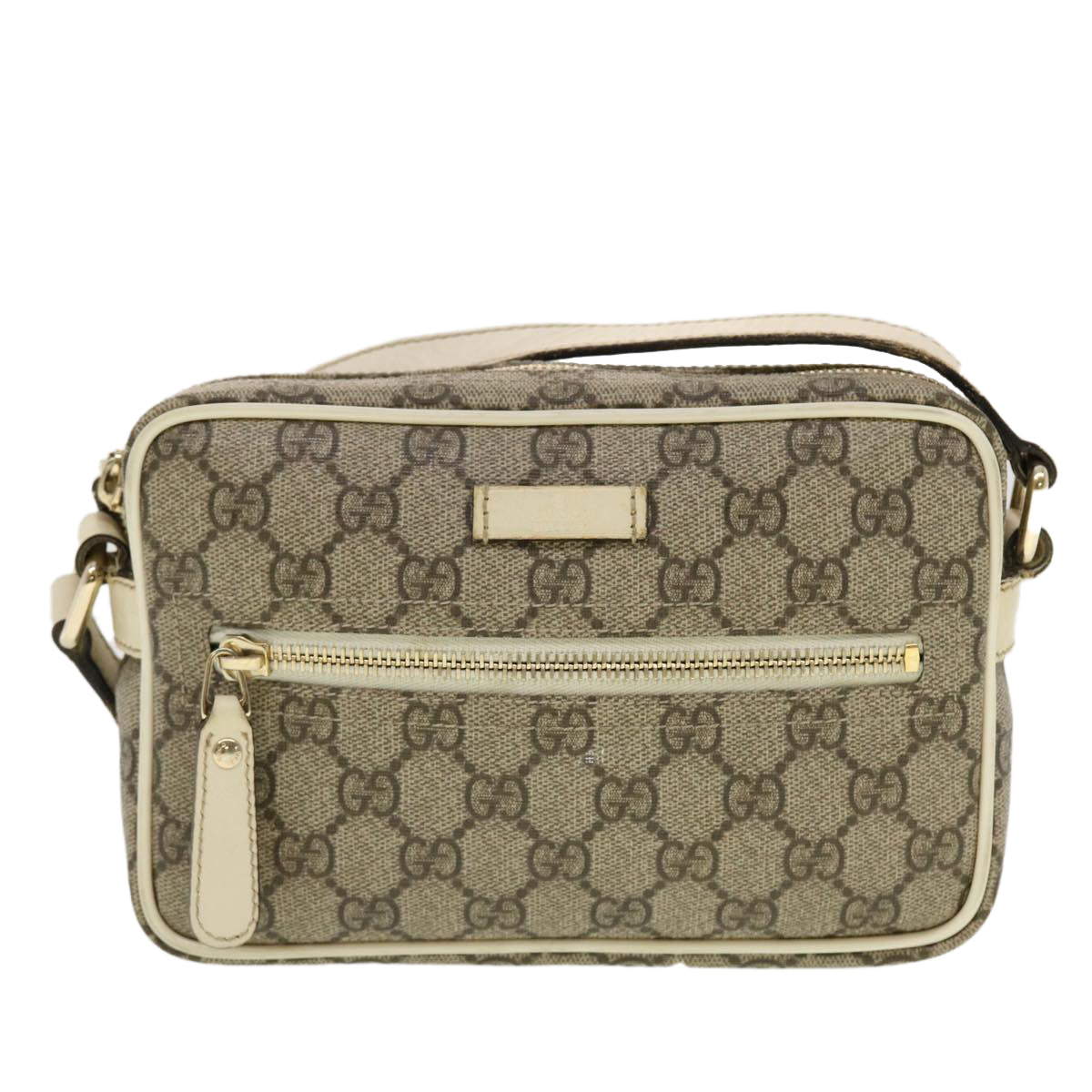 GUCCI GG Canvas Shoulder Bag PVC Leather Beige 201447 Auth 43748