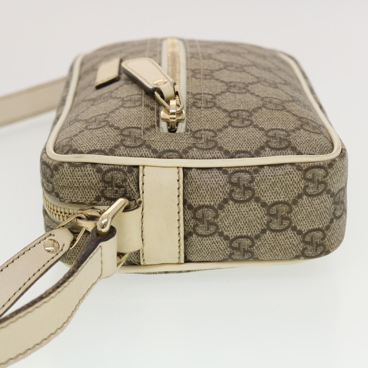 GUCCI GG Canvas Shoulder Bag PVC Leather Beige 201447 Auth 43748