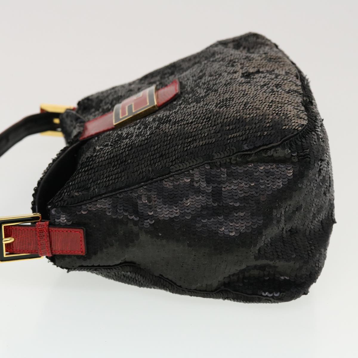 FENDI Sequin Shoulder Bag Black Red Auth 43759