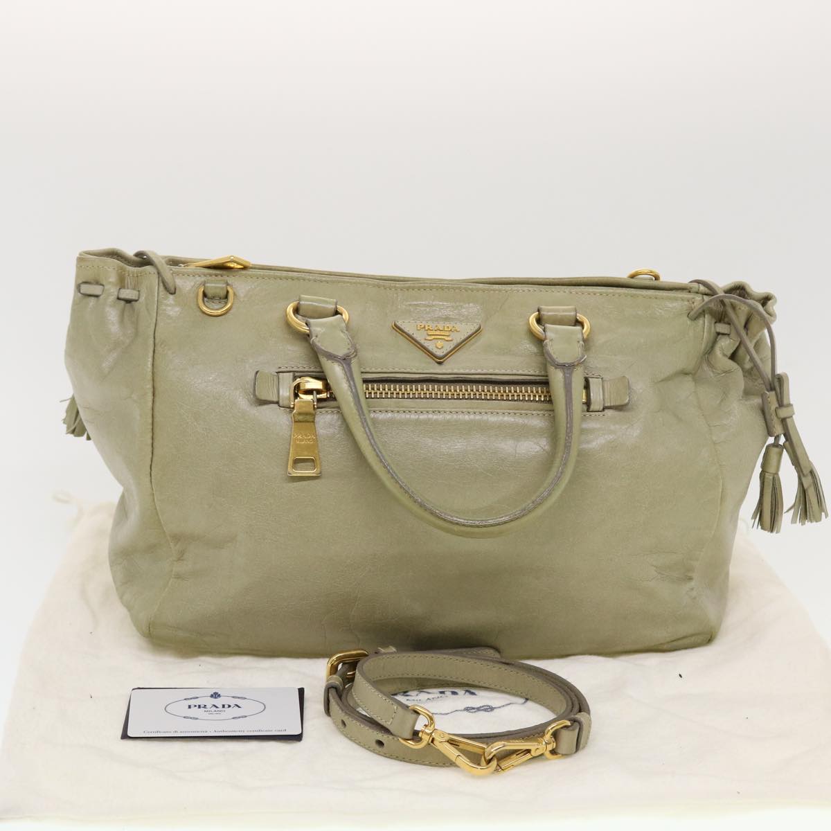 PRADA Hand Bag Leather 2way Shoulder Bag Gray Auth 43764