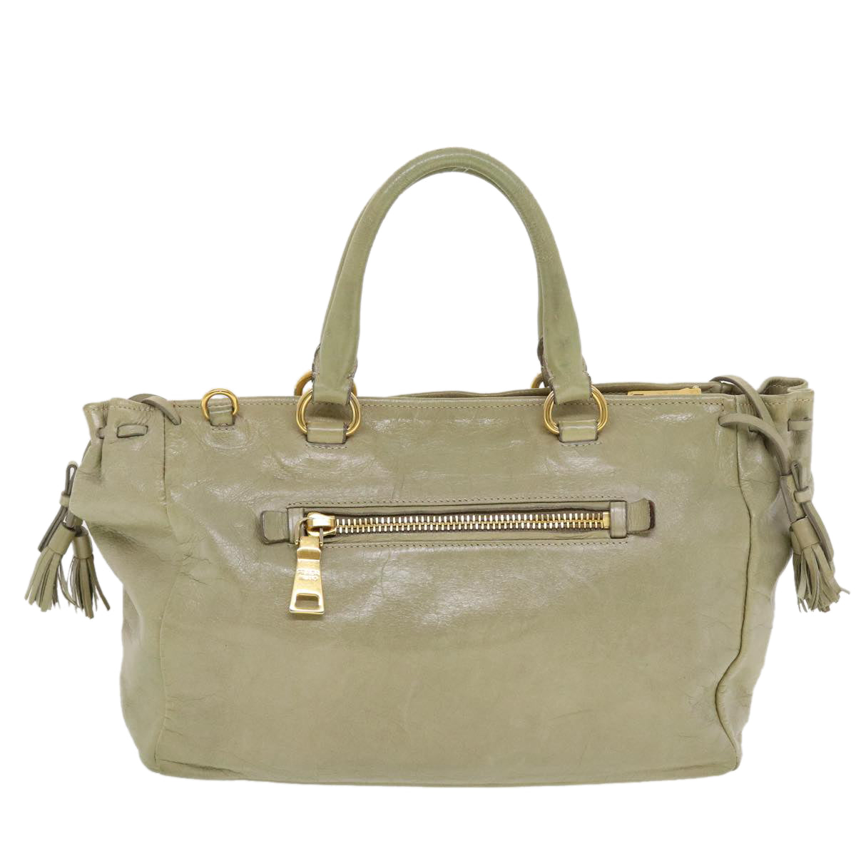 PRADA Hand Bag Leather 2way Shoulder Bag Gray Auth 43764 - 0