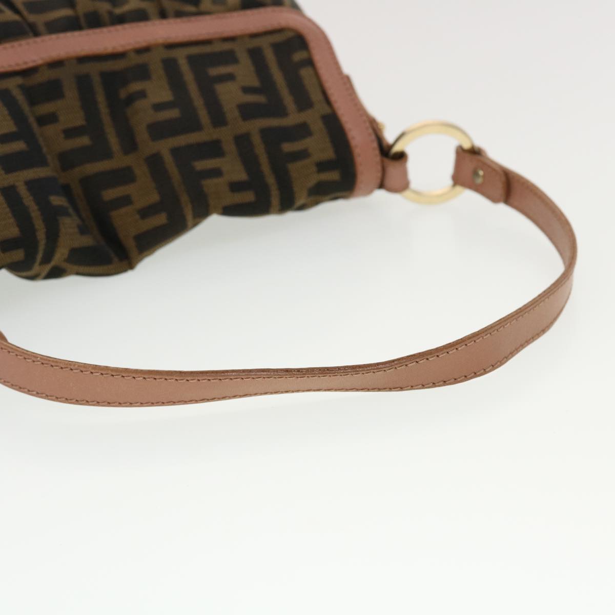 FENDI Zucca Canvas Shoulder Bag Nylon Brown Black pink Auth 43767