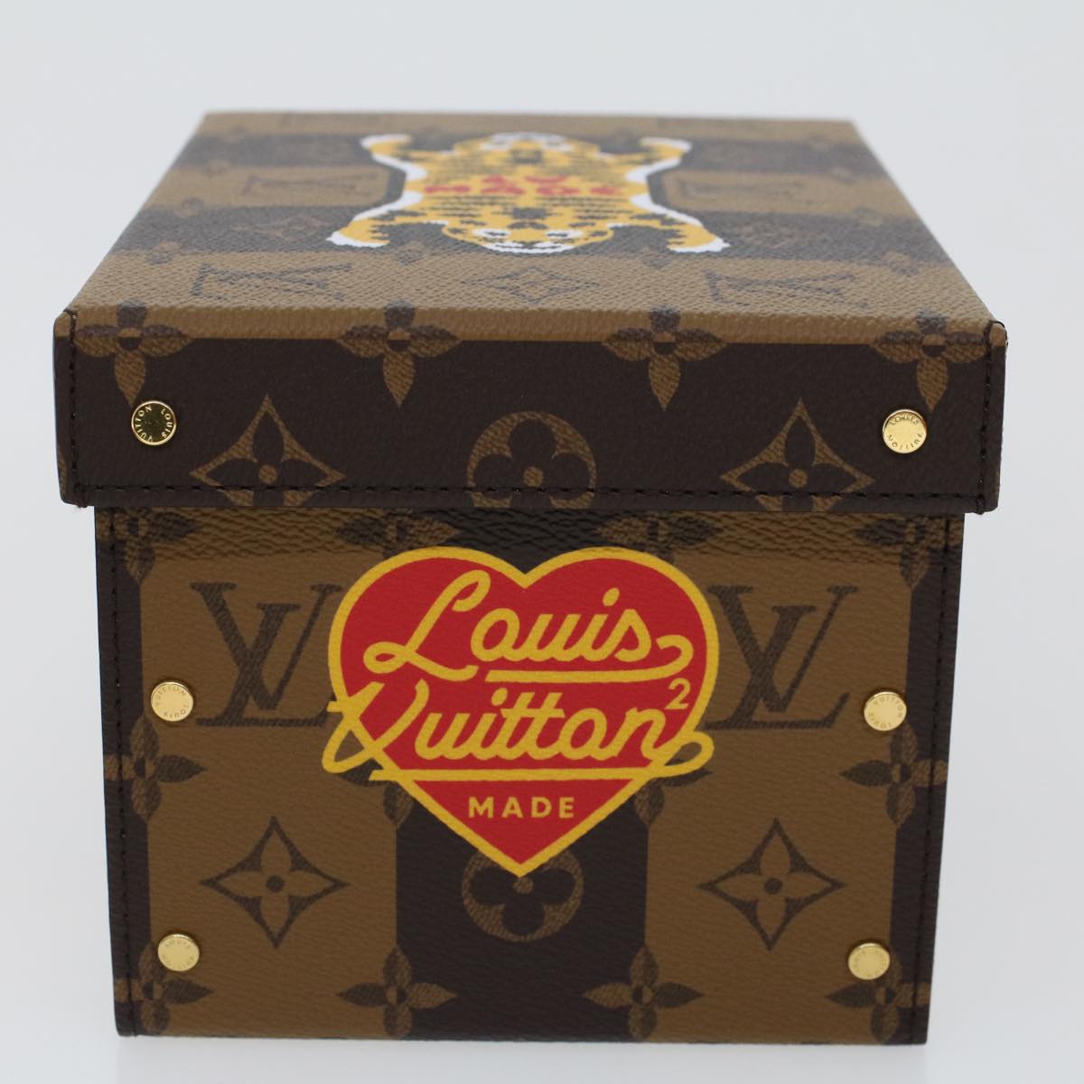 LOUIS VUITTON Stripe Tiger Cardboard Box NIGO Case Brown GI0718 LV Auth 43816A