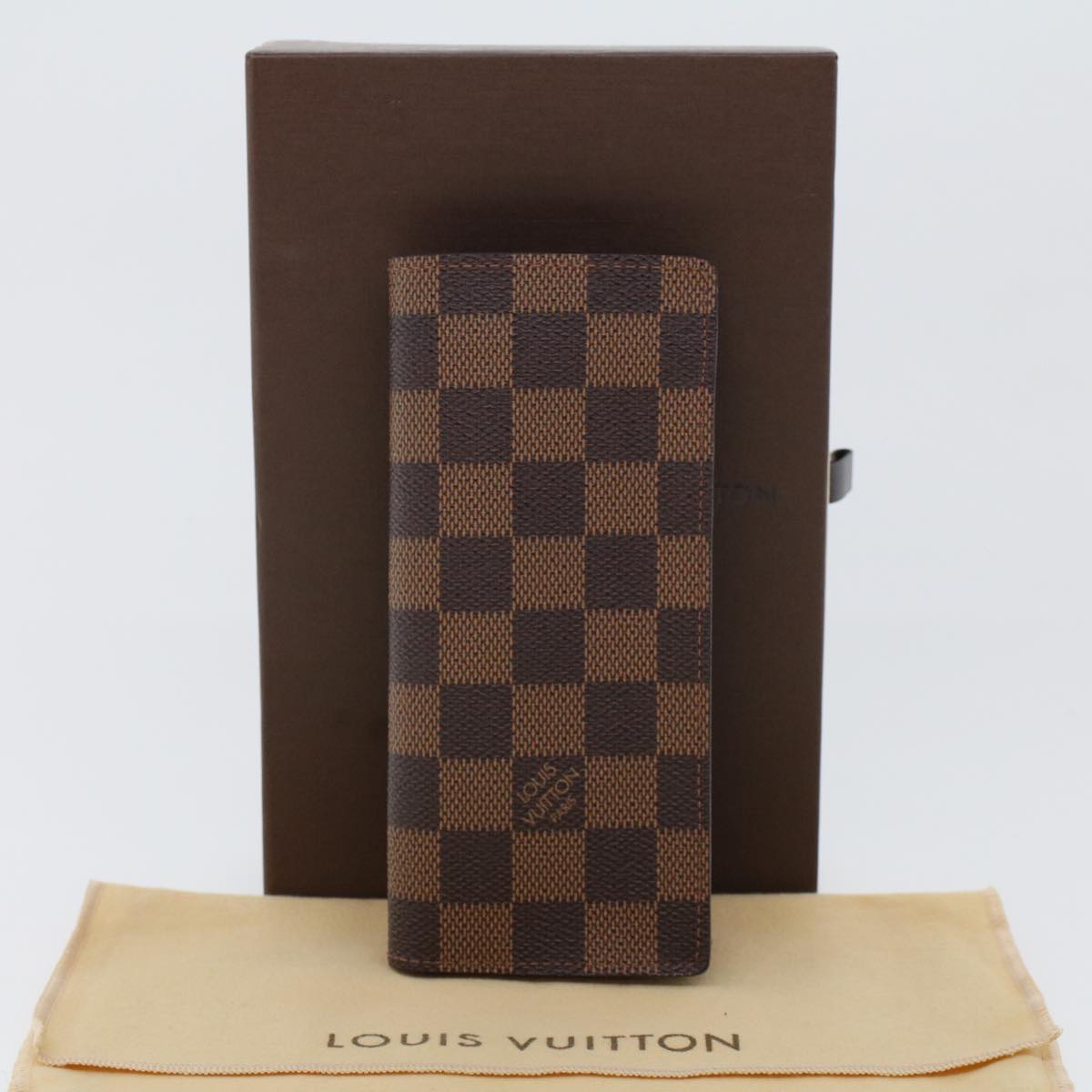 LOUIS VUITTON Damier Ebene Etui Lunettes Simple Glasses Case N62964 Auth 43827