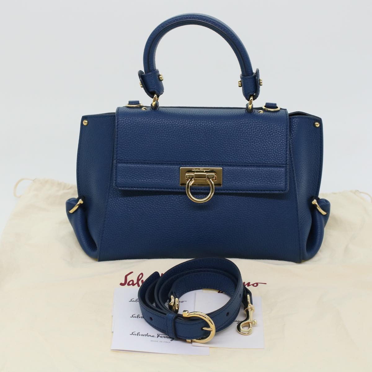 Salvatore Ferragamo Sofia Hand Bag Leather 2way Blue FZ-21 F628 Auth 43862