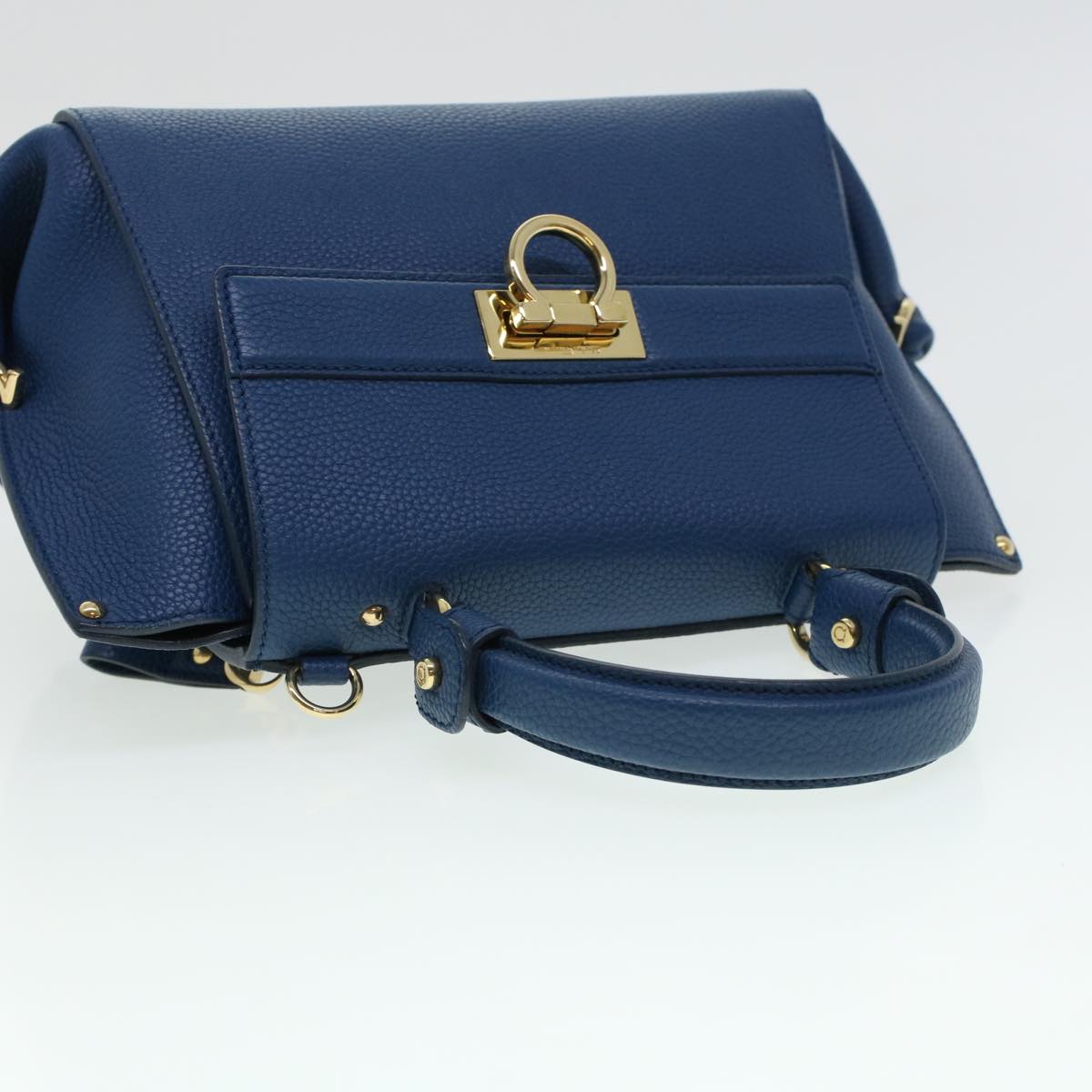 Salvatore Ferragamo Sofia Hand Bag Leather 2way Blue FZ-21 F628 Auth 43862