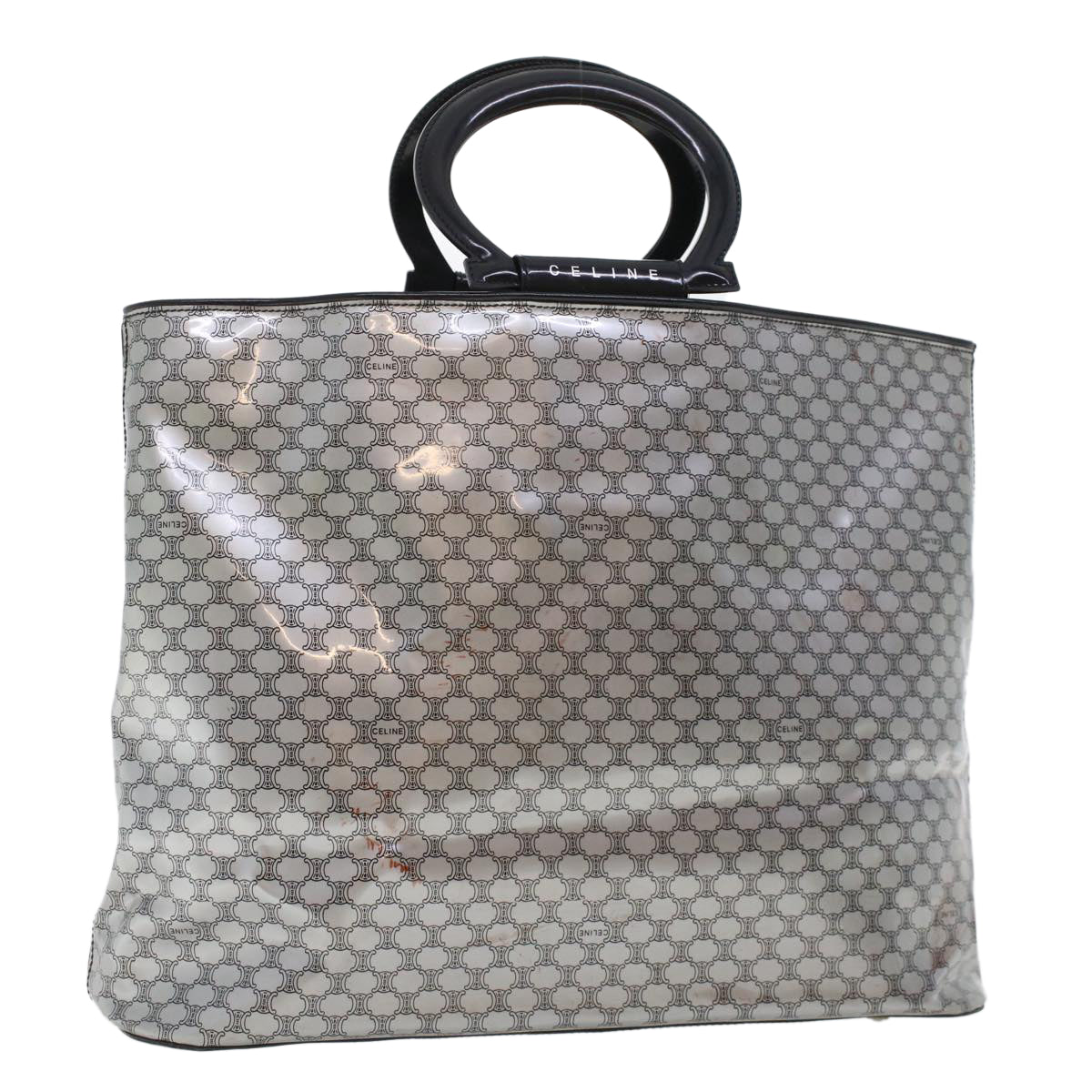 CELINE Macadam Canvas Hand Bag Enamel Silver Auth 43874