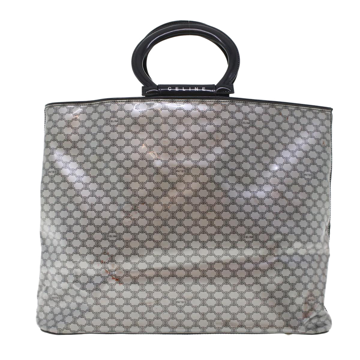 CELINE Macadam Canvas Hand Bag Enamel Silver Auth 43874