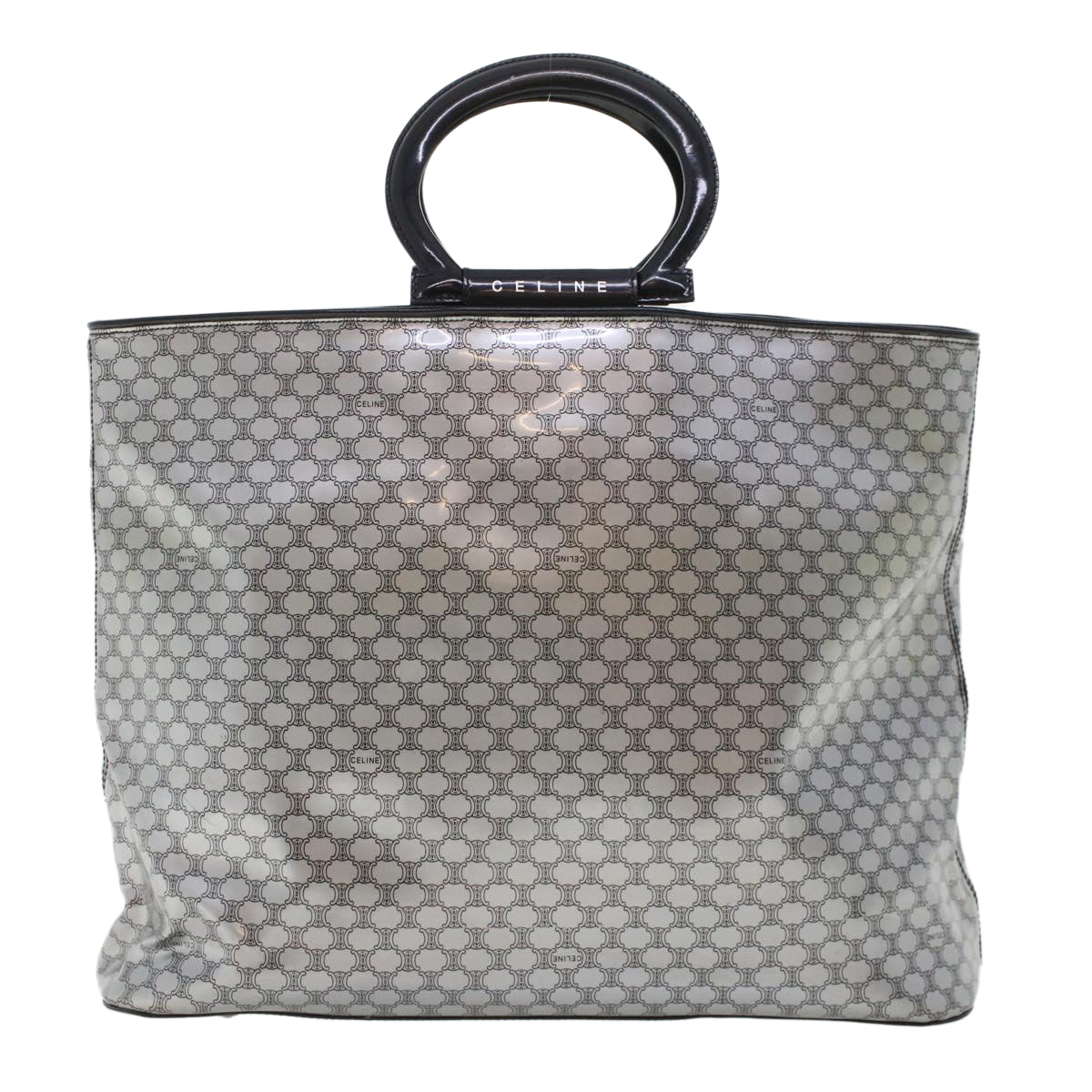 CELINE Macadam Canvas Hand Bag Enamel Silver Auth 43874 - 0