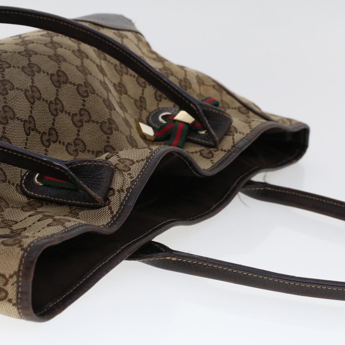 GUCCI GG Canvas Web Sherry Line Shoulder Bag Beige Red Green 163805 Auth 43883