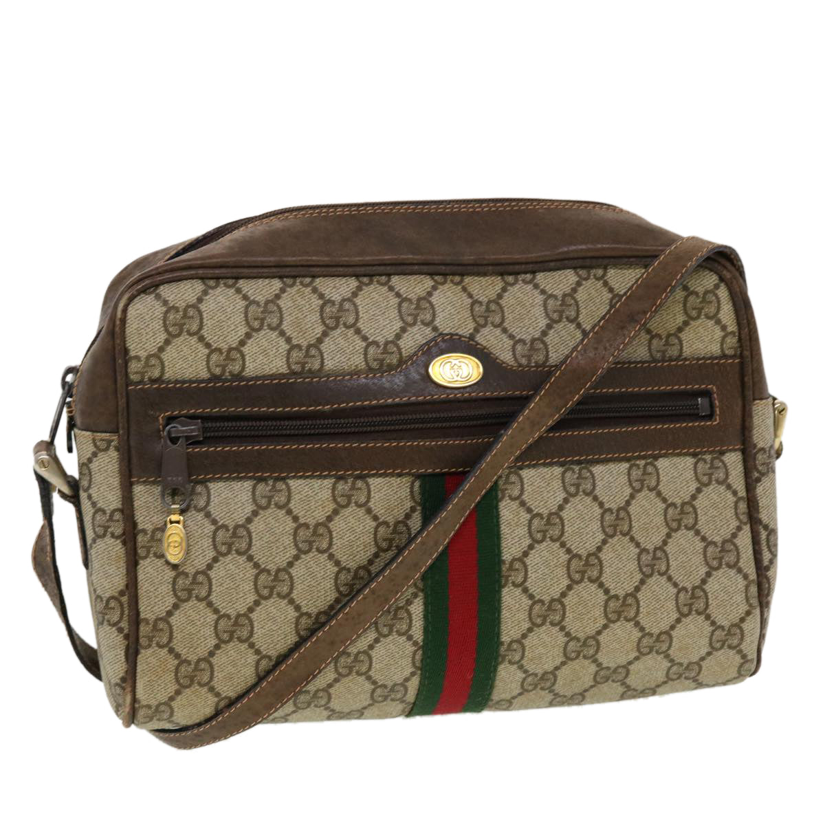 GUCCI GG Canvas Web Sherry Line Shoulder Bag Beige Red Green Auth 43901