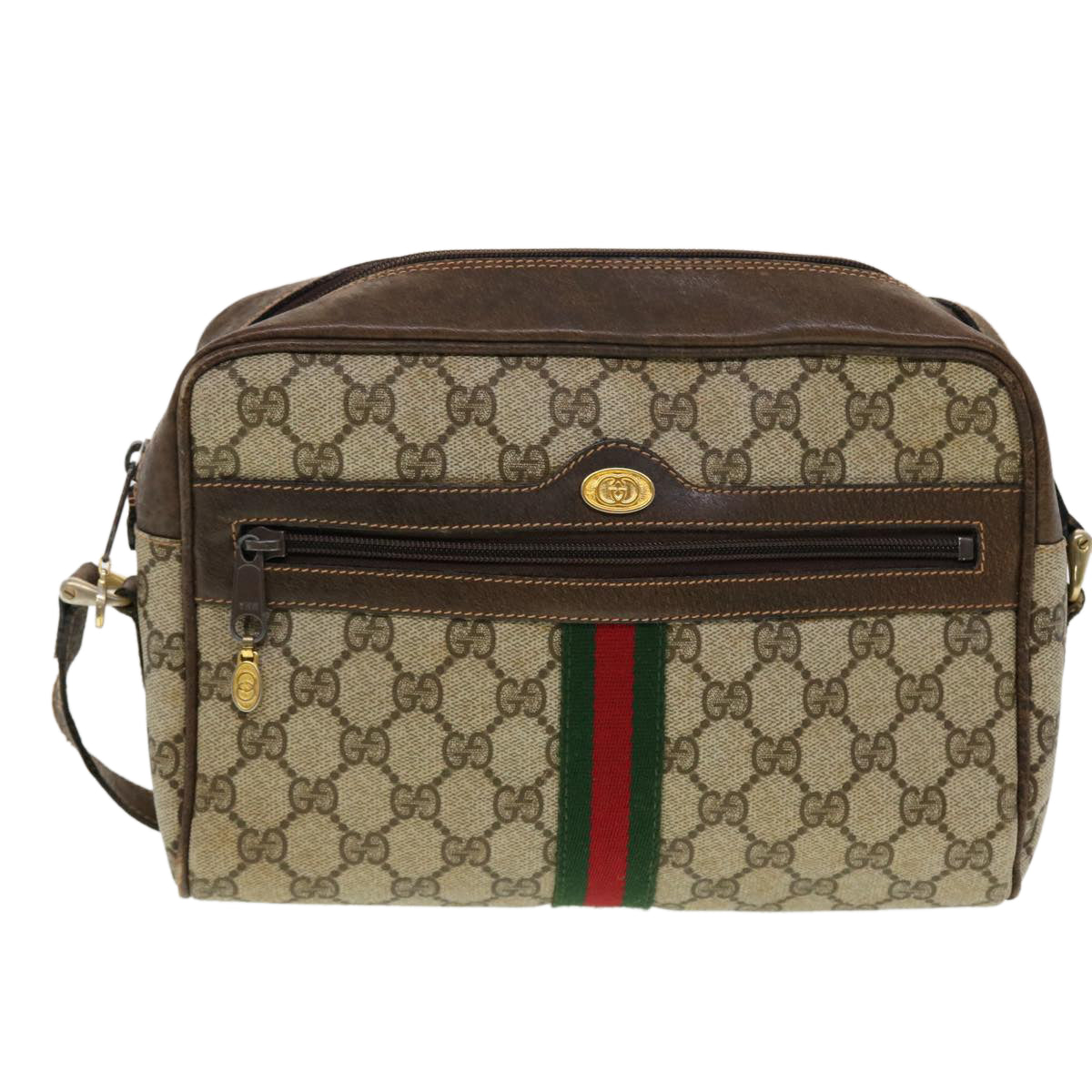 GUCCI GG Canvas Web Sherry Line Shoulder Bag Beige Red Green Auth 43901