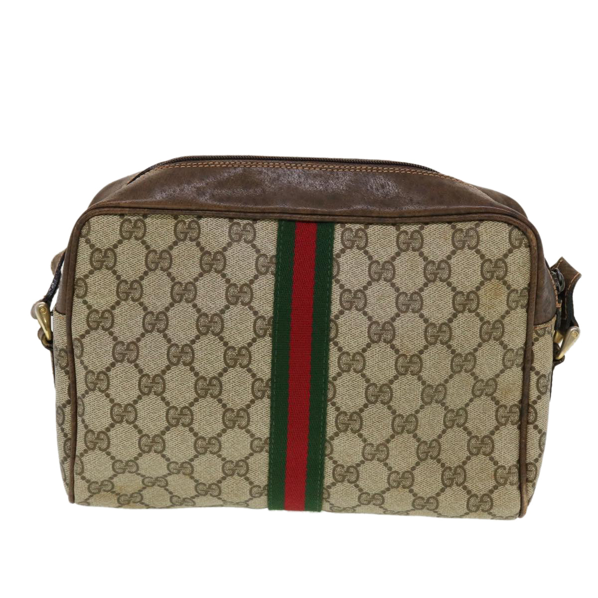 GUCCI GG Canvas Web Sherry Line Shoulder Bag Beige Red Green Auth 43901