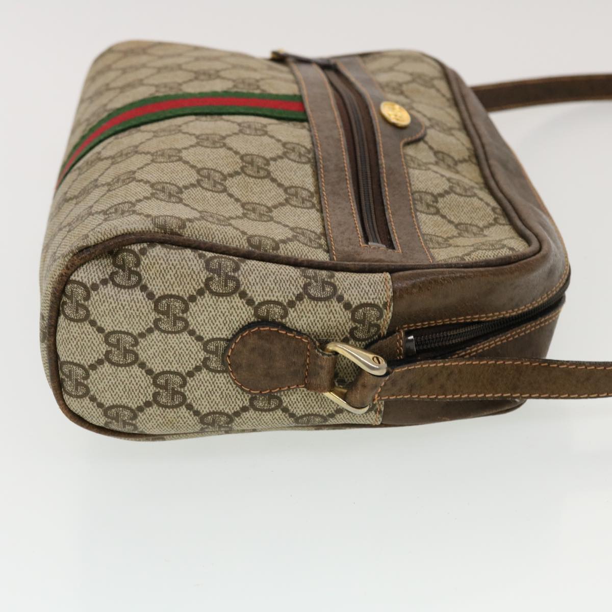 GUCCI GG Canvas Web Sherry Line Shoulder Bag Beige Red Green Auth 43901