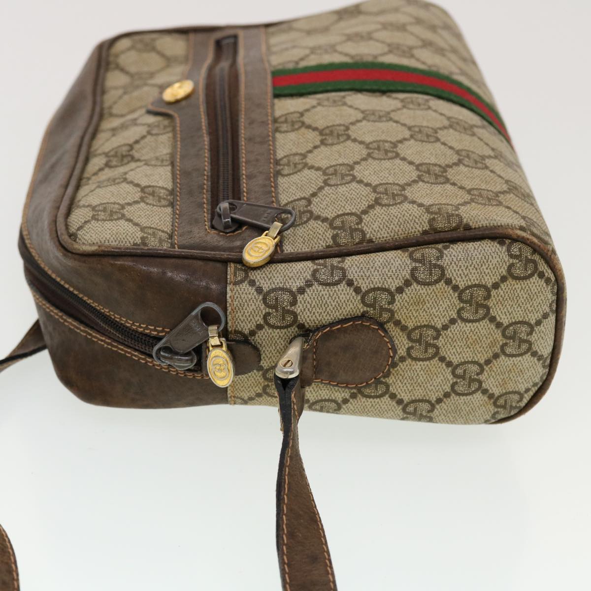 GUCCI GG Canvas Web Sherry Line Shoulder Bag Beige Red Green Auth 43901