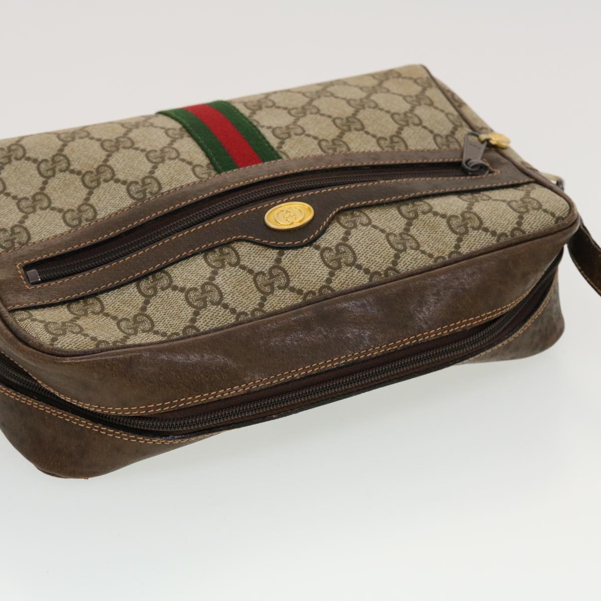 GUCCI GG Canvas Web Sherry Line Shoulder Bag Beige Red Green Auth 43901