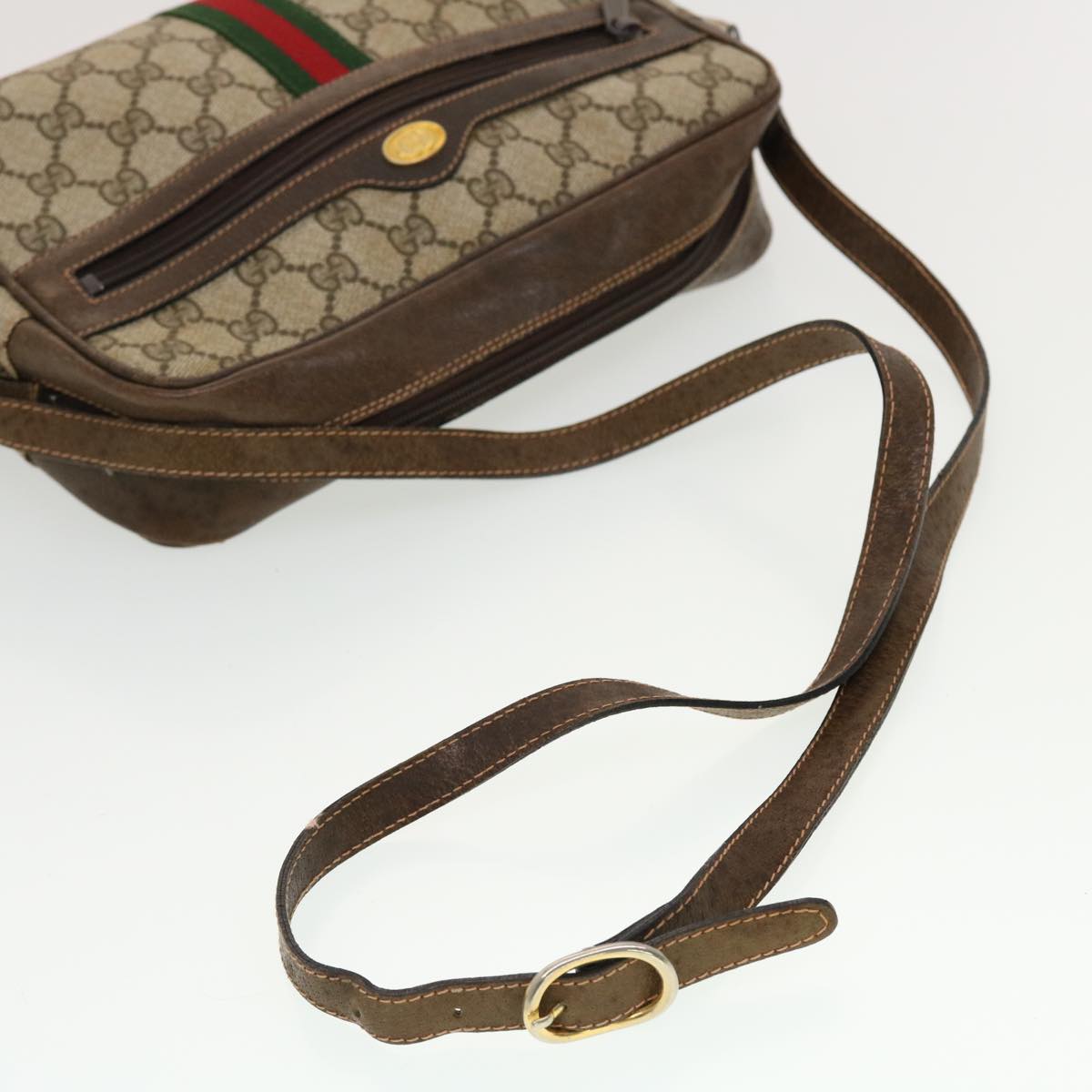 GUCCI GG Canvas Web Sherry Line Shoulder Bag Beige Red Green Auth 43901