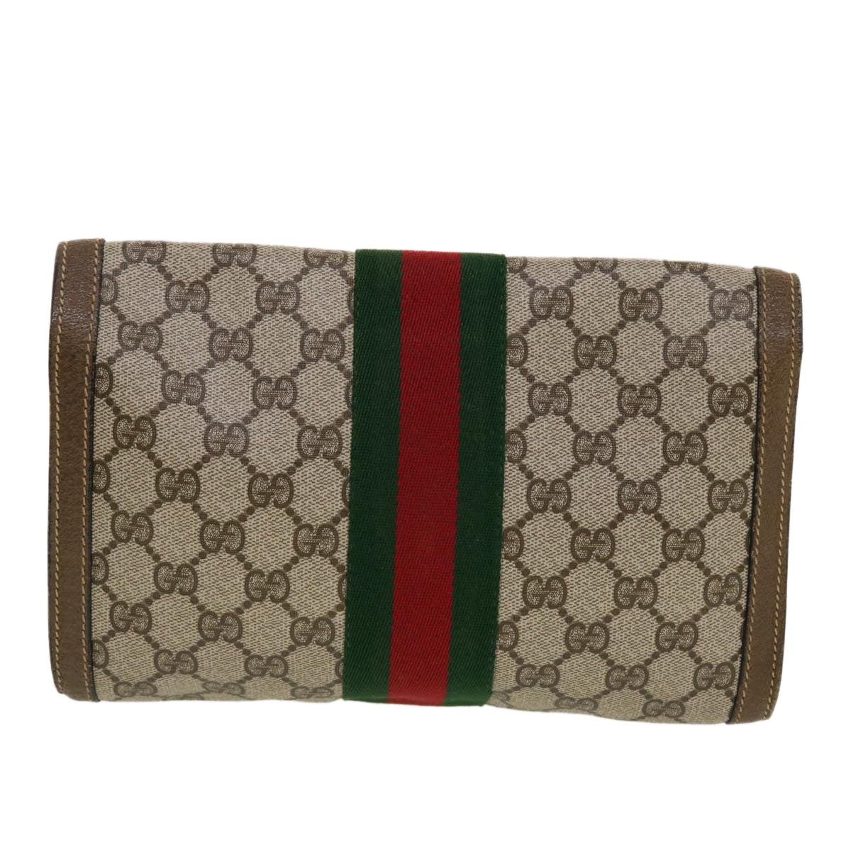 GUCCI GG Canvas Web Sherry Line Clutch Bag Beige Red Green Auth 43902