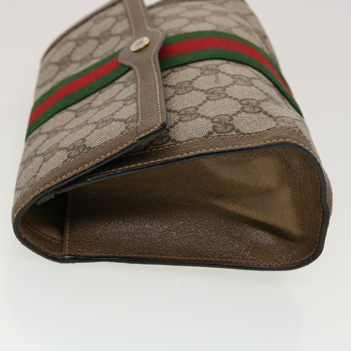 GUCCI GG Canvas Web Sherry Line Clutch Bag Beige Red Green Auth 43902