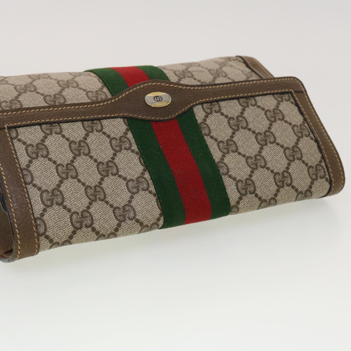 GUCCI GG Canvas Web Sherry Line Clutch Bag Beige Red Green Auth 43902