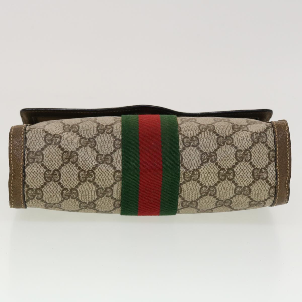 GUCCI GG Canvas Web Sherry Line Clutch Bag Beige Red Green Auth 43902