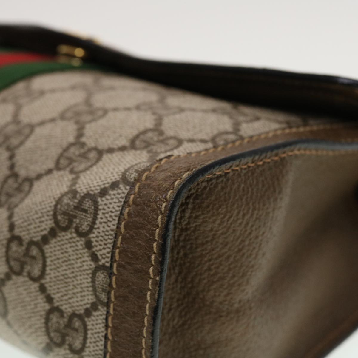 GUCCI GG Canvas Web Sherry Line Clutch Bag Beige Red Green Auth 43902