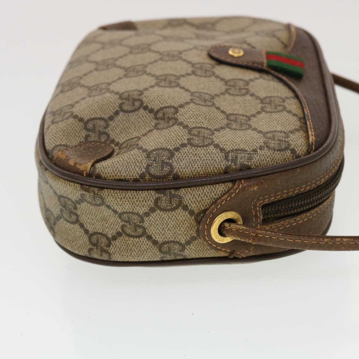 GUCCI GG Canvas Web Sherry Line Shoulder Bag Beige Red Green Auth 43903