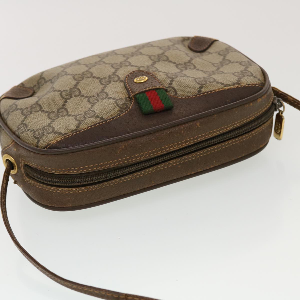 GUCCI GG Canvas Web Sherry Line Shoulder Bag Beige Red Green Auth 43903