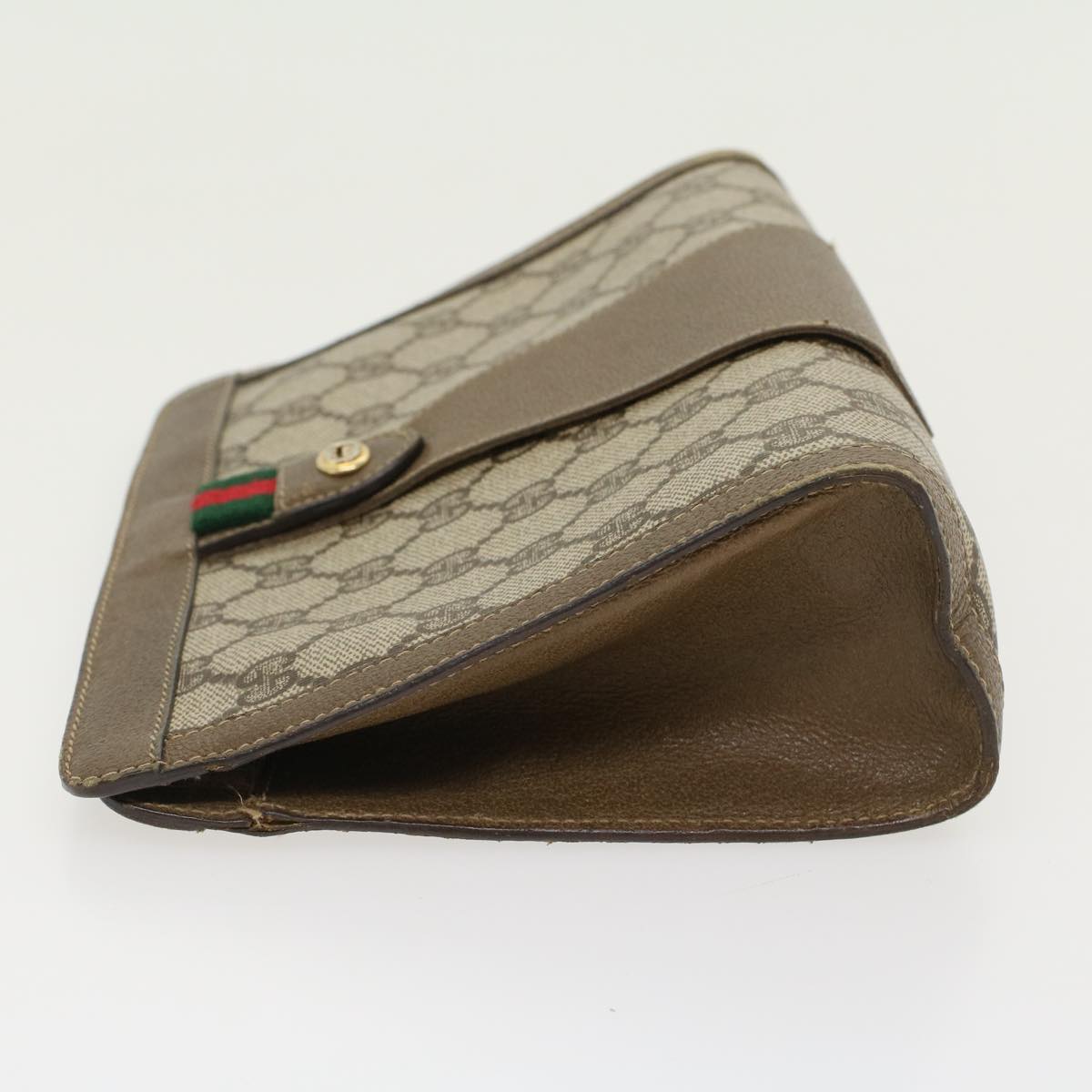 GUCCI GG Canvas Web Sherry Line Clutch Bag PVC Leather Beige Red Auth 43908