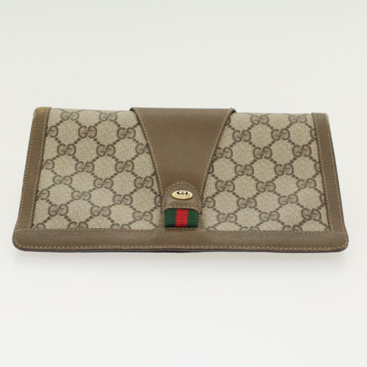 GUCCI GG Canvas Web Sherry Line Clutch Bag PVC Leather Beige Red Auth 43908