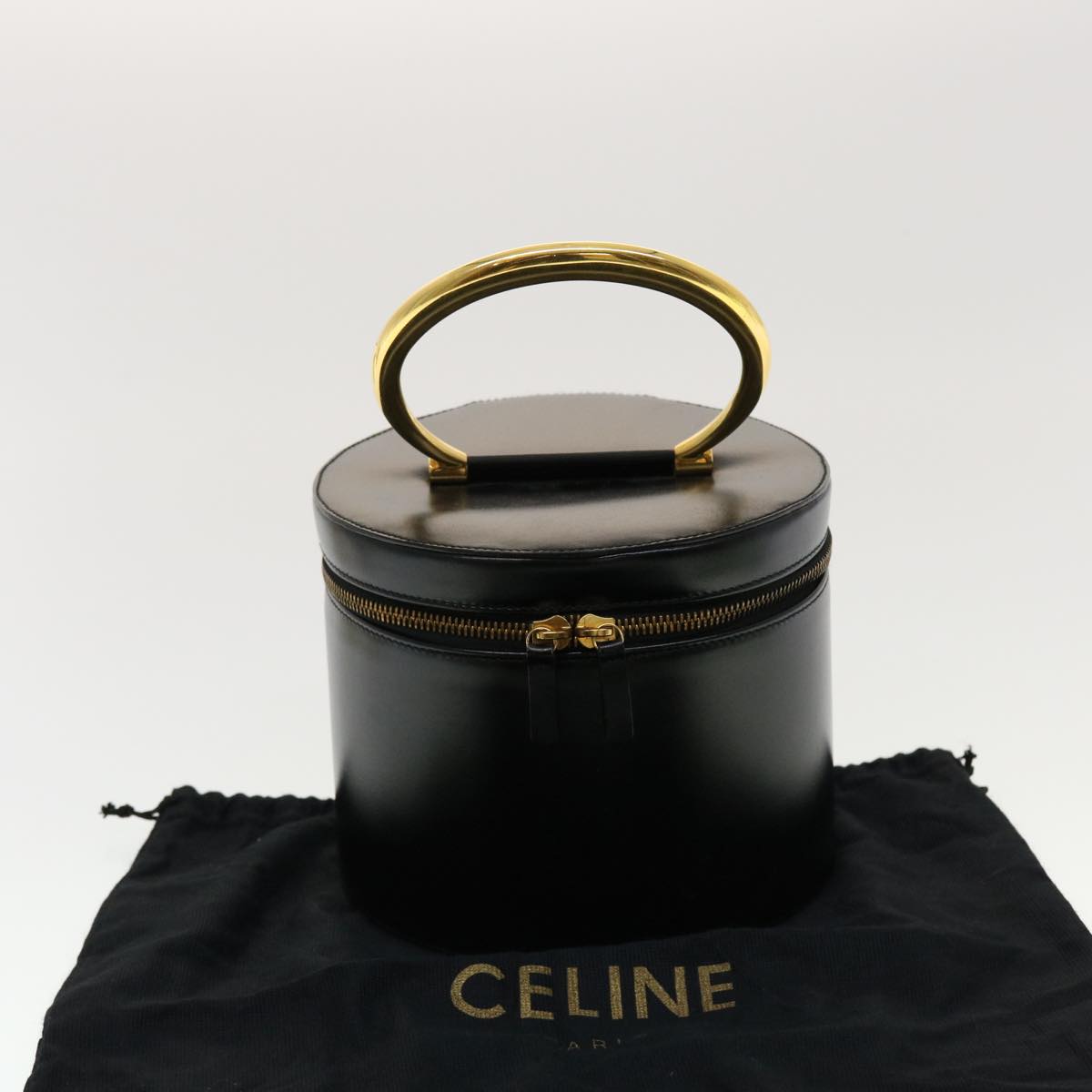 CELINE Vanity Cosmetic Pouch Leather Black Auth 43930