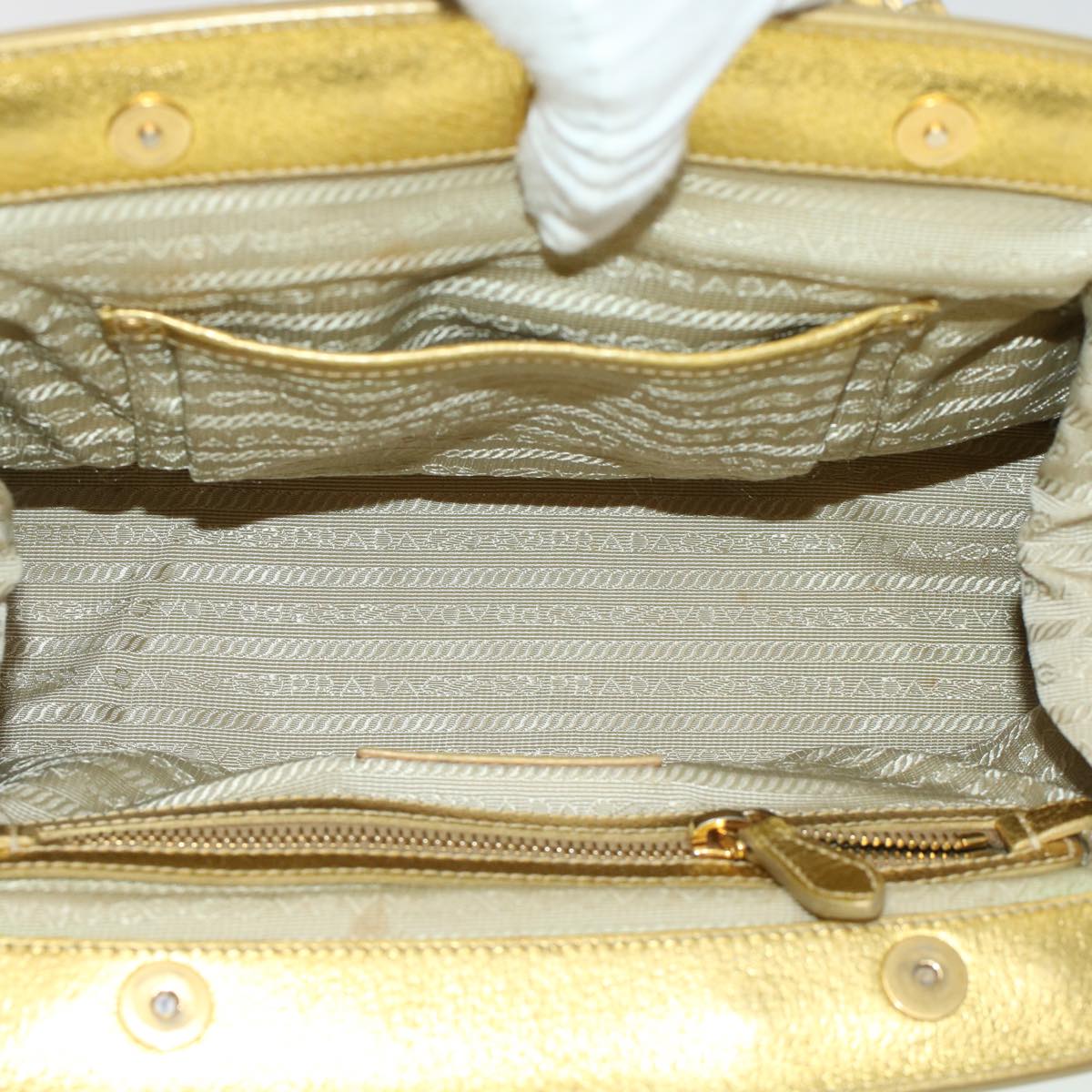 PRADA Chain Shoulder Bag Straw Leather Beige Auth 43934