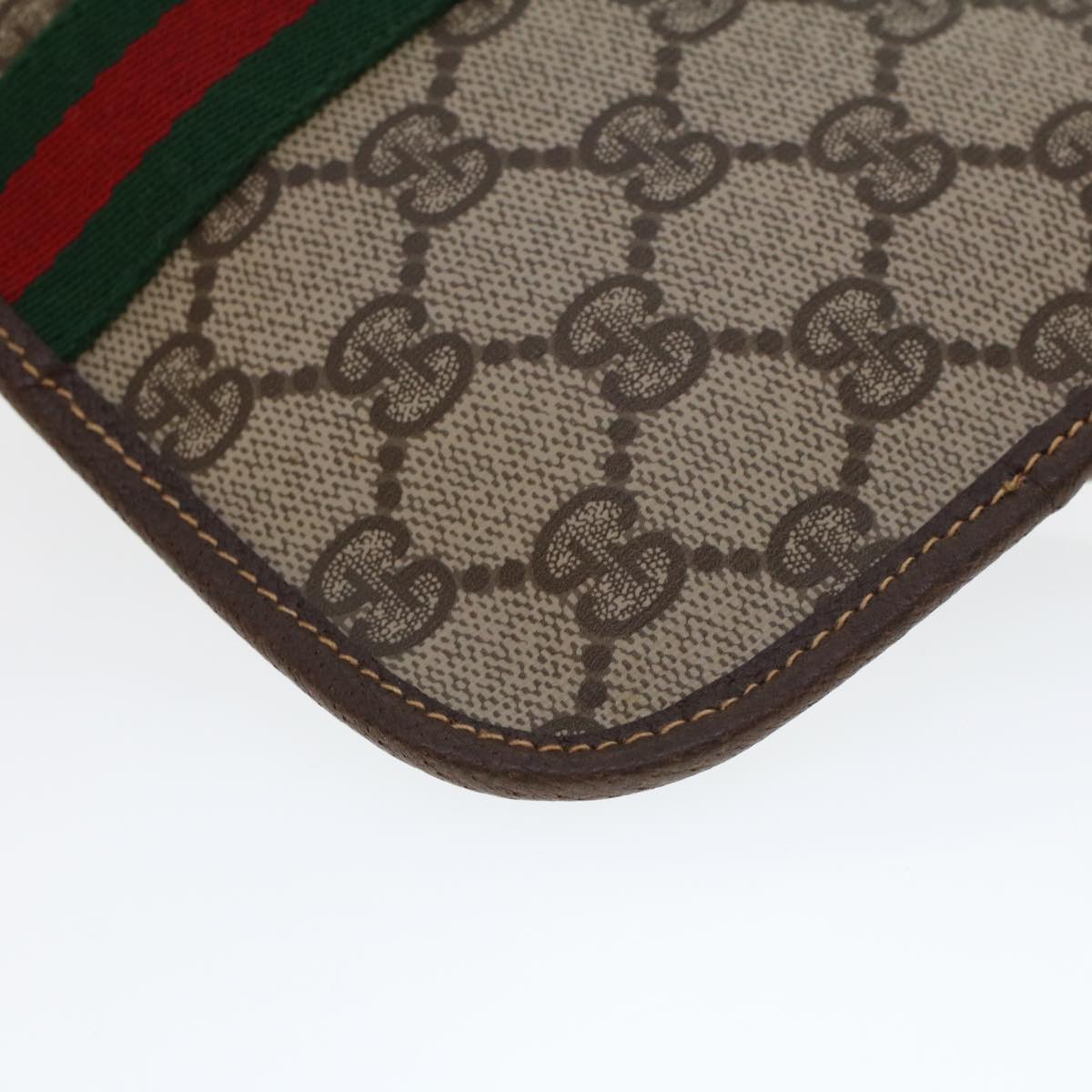 GUCCI GG Canvas Web Sherry Line Pouch PVC Leather Beige Red Green Auth 44035