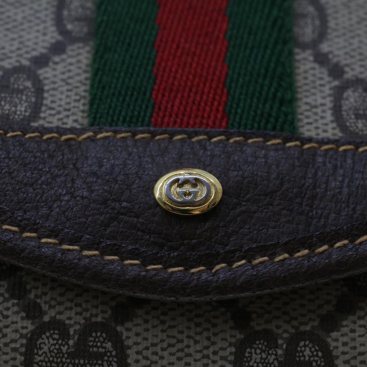 GUCCI GG Canvas Web Sherry Line Pouch PVC Leather Beige Red Green Auth 44035