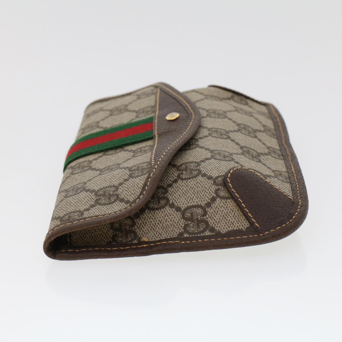 GUCCI GG Canvas Web Sherry Line Pouch PVC Leather Beige Red Green Auth 44035