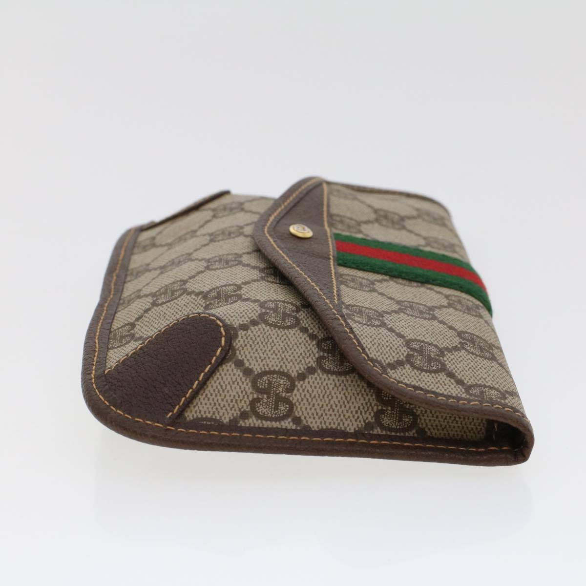 GUCCI GG Canvas Web Sherry Line Pouch PVC Leather Beige Red Green Auth 44035