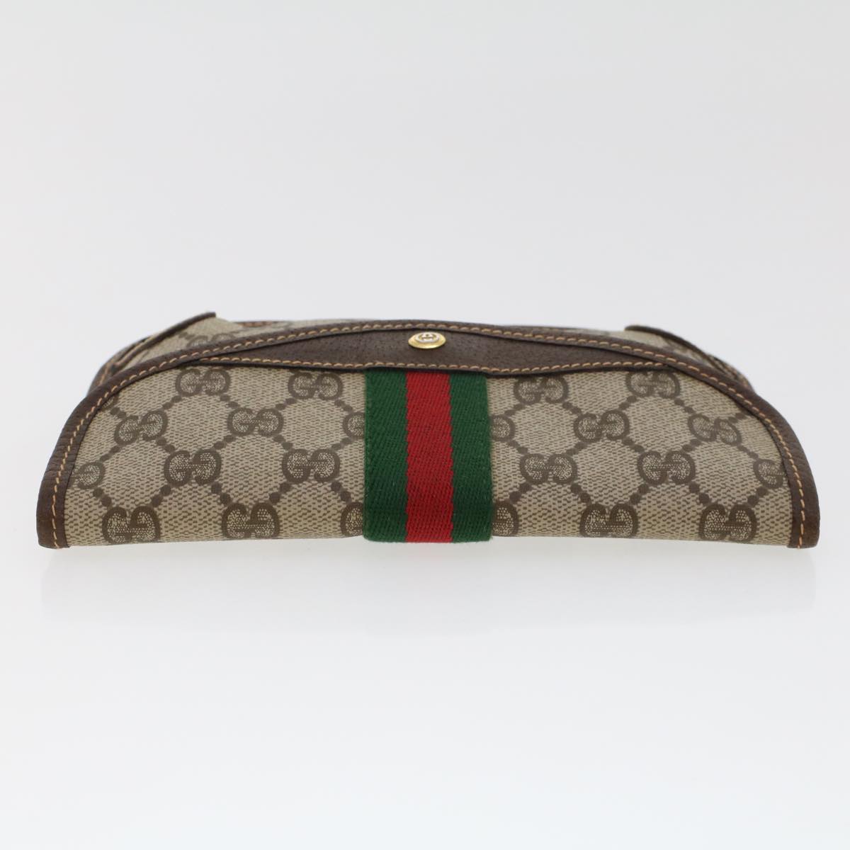 GUCCI GG Canvas Web Sherry Line Pouch PVC Leather Beige Red Green Auth 44035