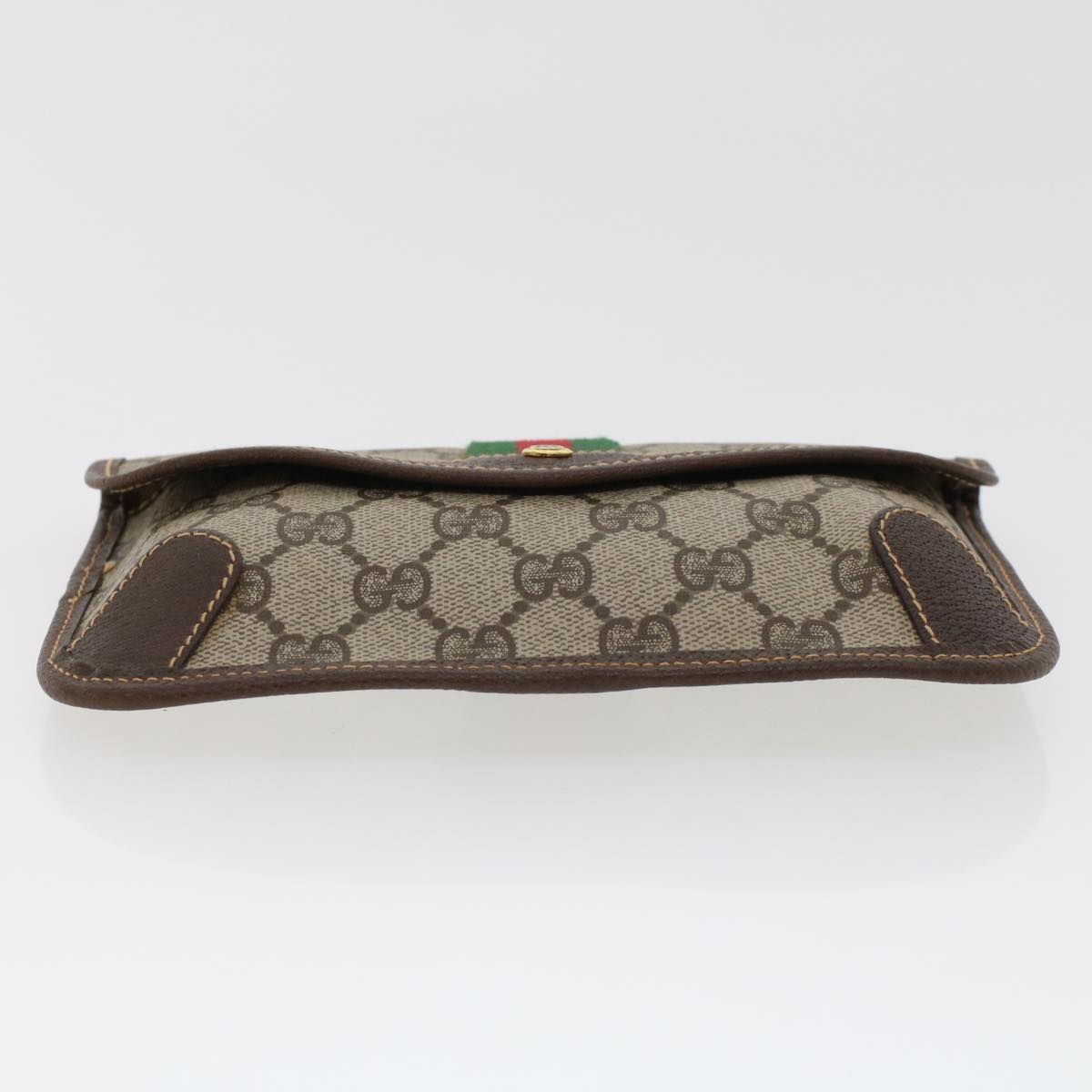 GUCCI GG Canvas Web Sherry Line Pouch PVC Leather Beige Red Green Auth 44035