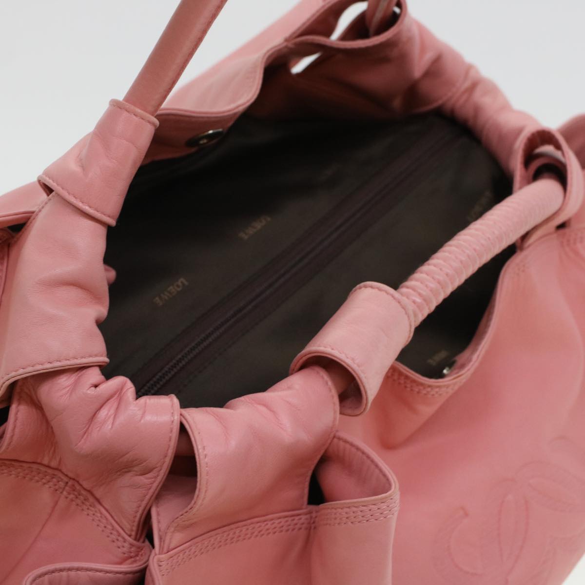 LOEWE Hand Bag Leather Pink Auth 44036