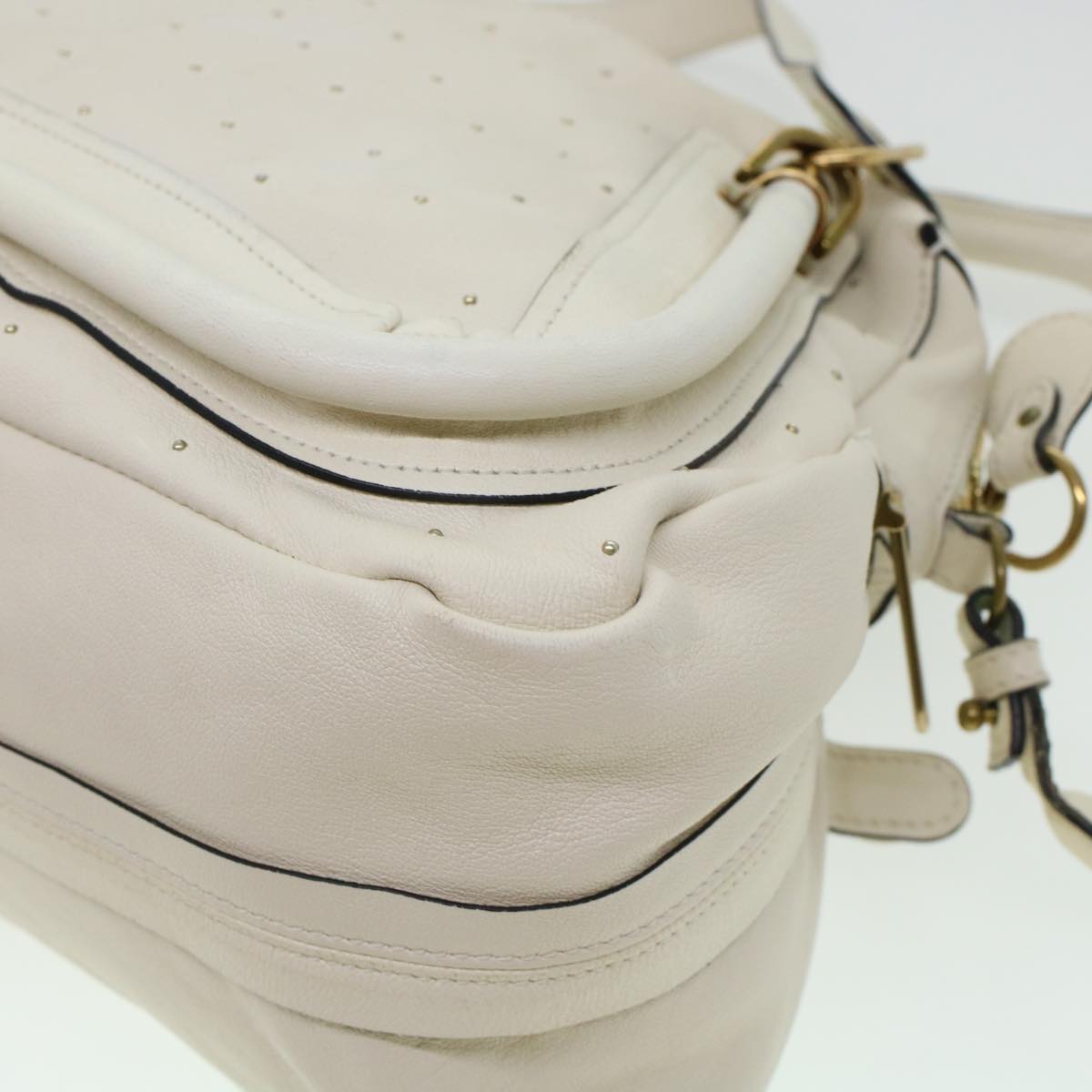 Chloe Paraty Hand Bag Leather 2way White 04-11-50 Auth 44037