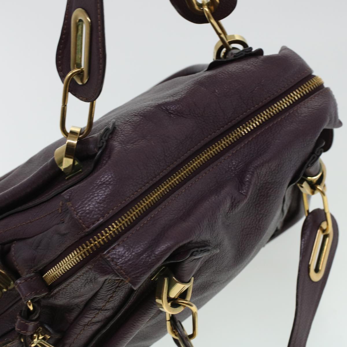 Chloe Paraty Hand Bag Leather Purple 02-12-50-65 Auth 44039