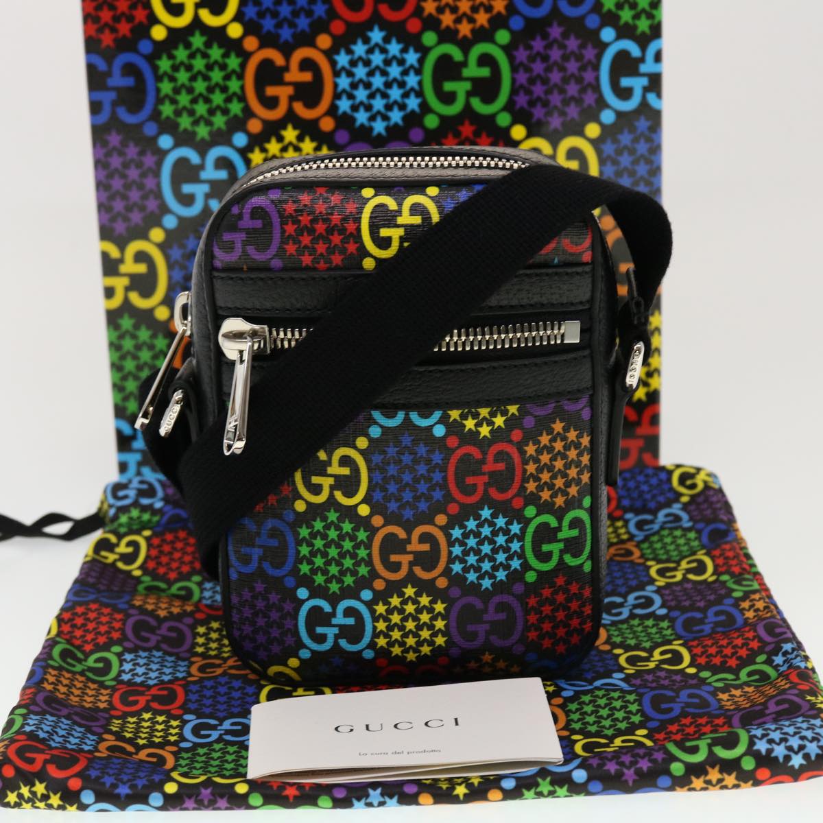 GUCCI GG Psychedelic Shoulder Bag PVC Leather Multicolor Auth 44040A