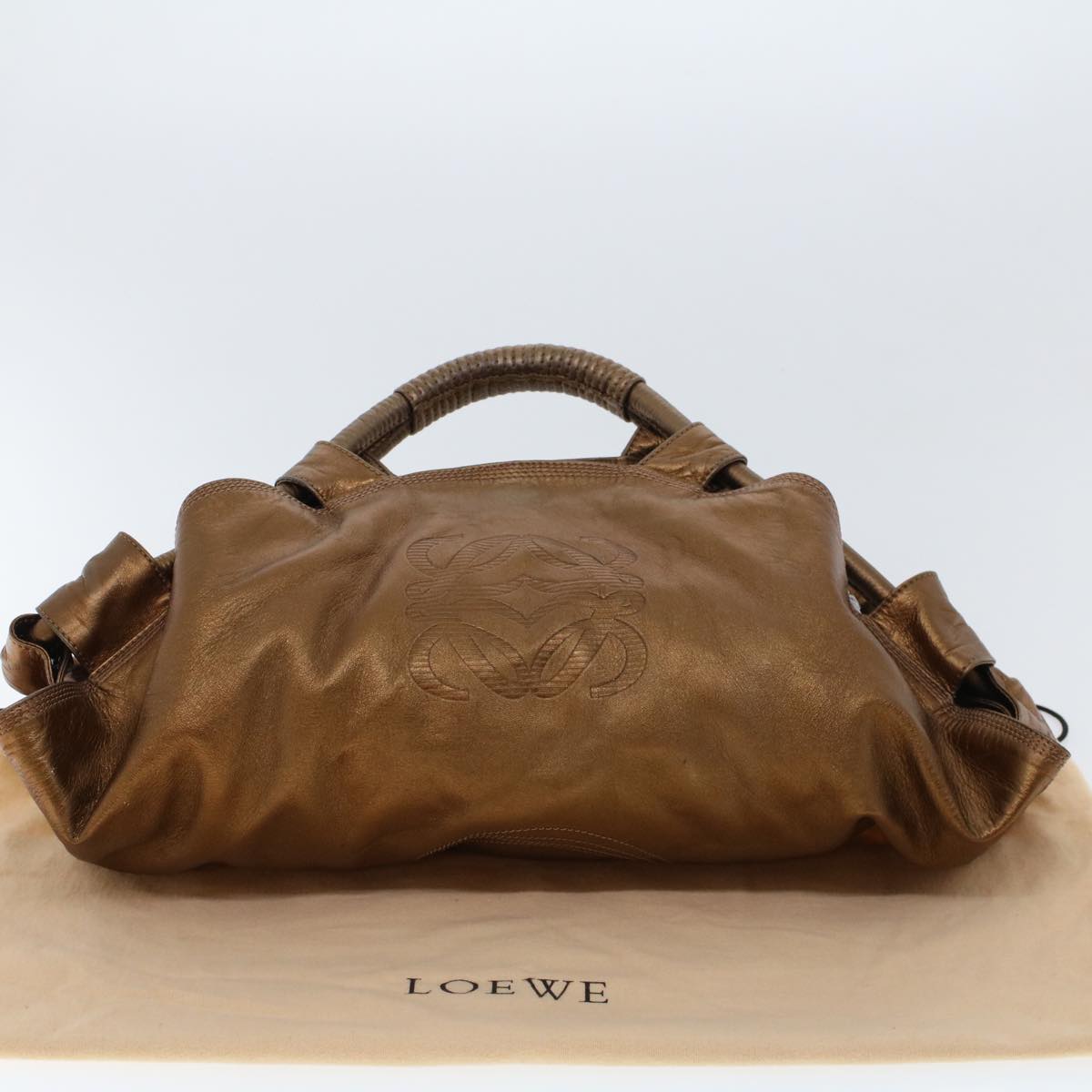 LOEWE Hand Bag Leather Gold Auth 44046