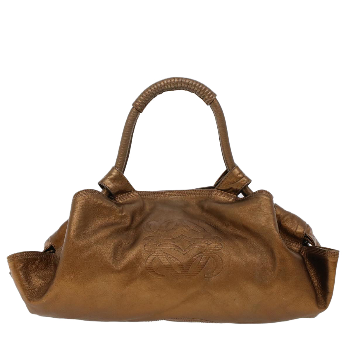 LOEWE Hand Bag Leather Gold Auth 44046