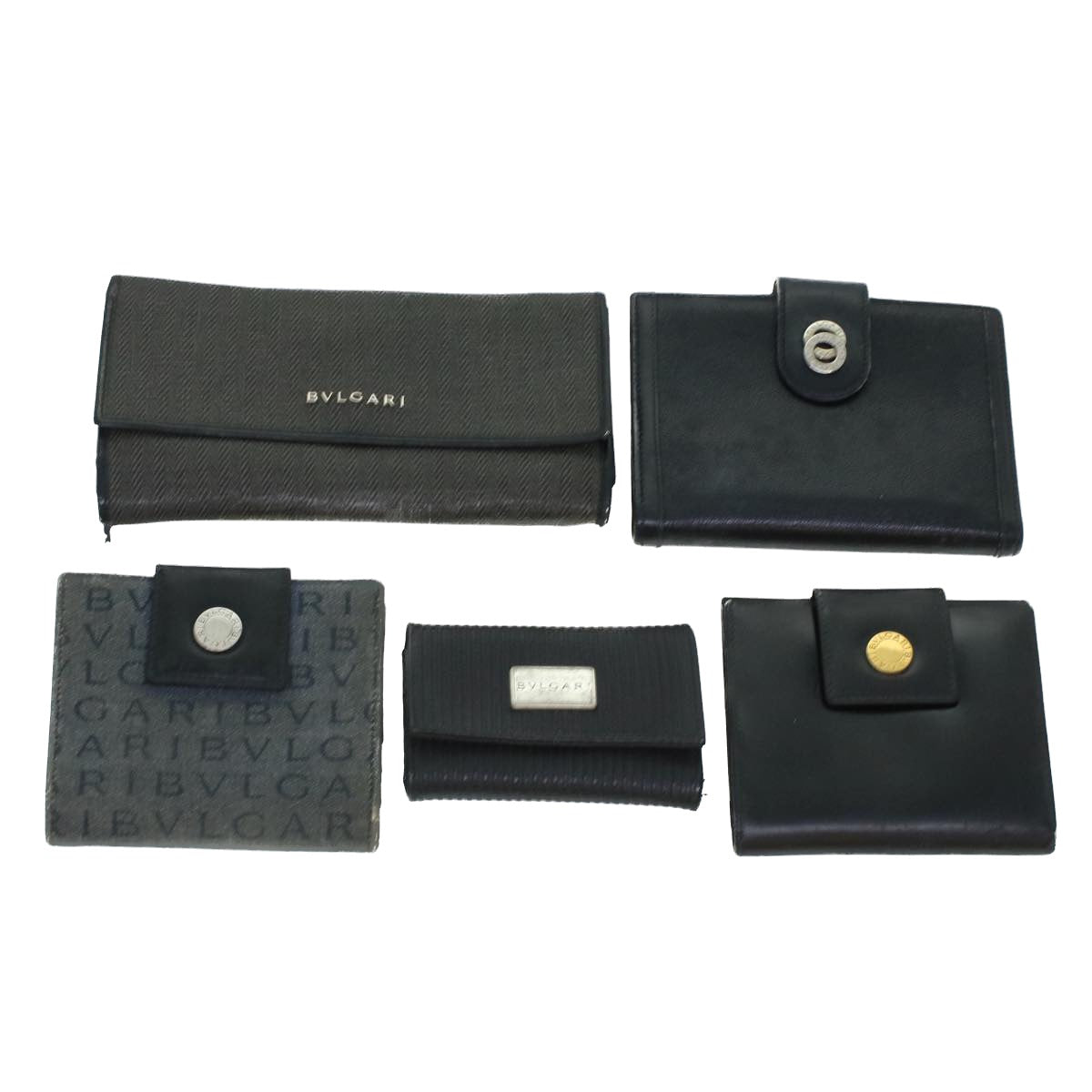 BVLGARI Wallet Day Planner Cover Canvas Leather 5Set Black Gray Auth 44071